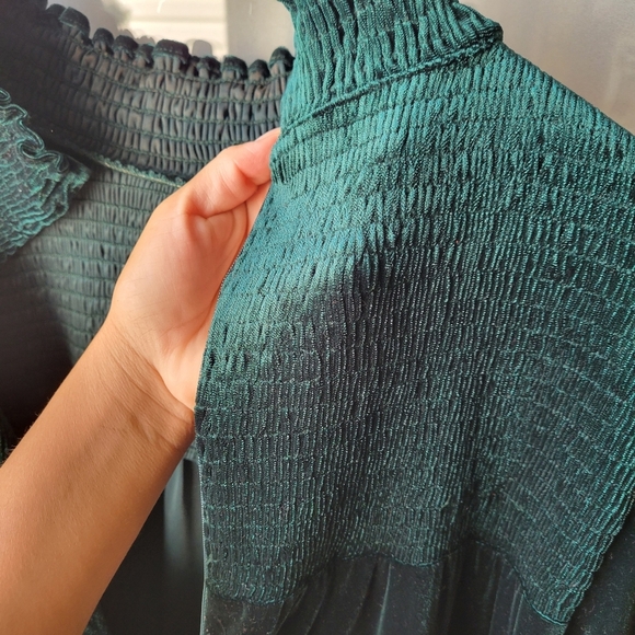 MAISON TARA GREEN VELVET MIDI DRESS SIZE 14 Ruffle LONG SLEEVE BACK ZIP - Picture 9 of 9